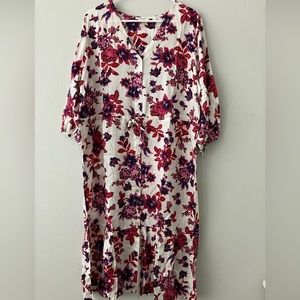 Candace Cameron Bure Petite Printed Buton-Front Midi Dress-White (sz PL) A488217